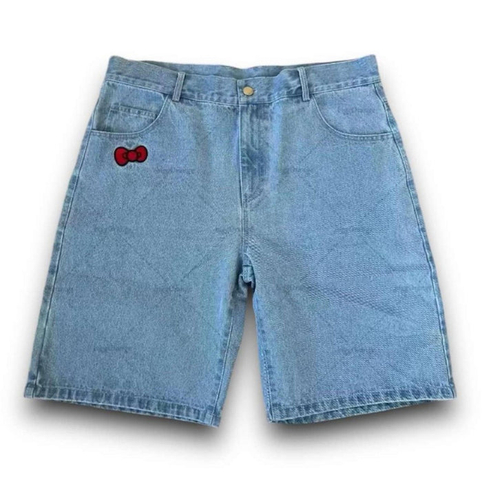 Embroidered Denim Shorts With Back Pocket Detail