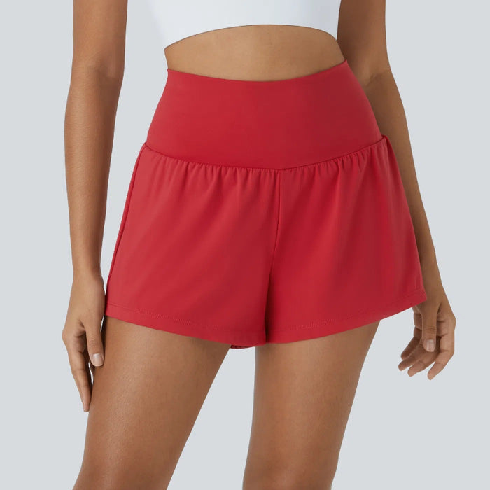 High Rise Stretch Shorts - 2 In 1 Hidden Pockets And Quick Dry