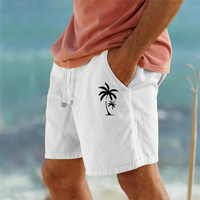 Coconut Tree Graphic Shorts – Beachwear With Drawstring