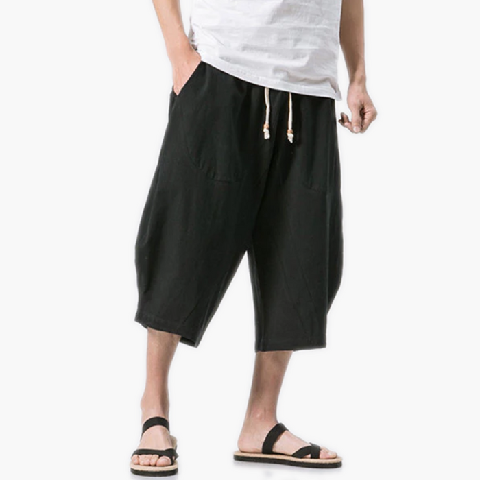 Men's Breathable Cotton Linen Drawstring Casual Shorts