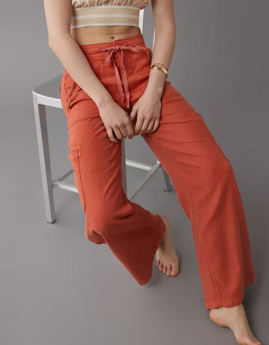 Wide Length Linen Blend Cargo Pants