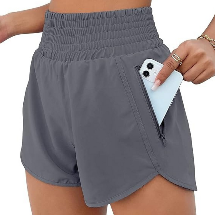 High Rise Athletic Shorts With Zipper Pocket