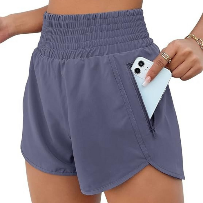 High Rise Athletic Shorts With Zipper Pocket