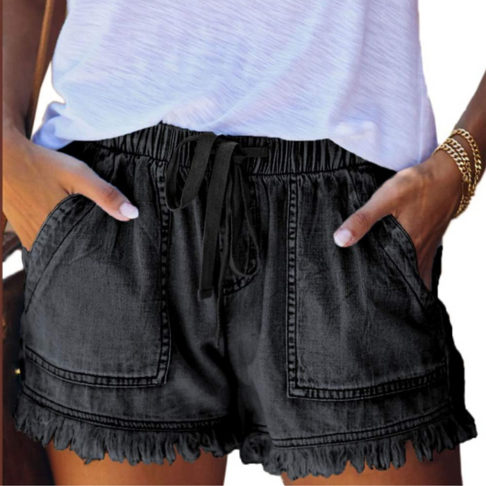 Drawstring Shorts With Pockets Tassel Hem Casual Stylish