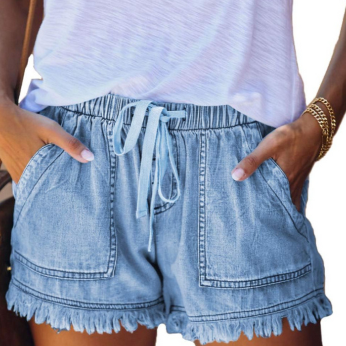 Drawstring Shorts With Pockets Tassel Hem Casual Stylish