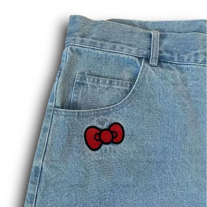 Embroidered Denim Shorts With Back Pocket Detail