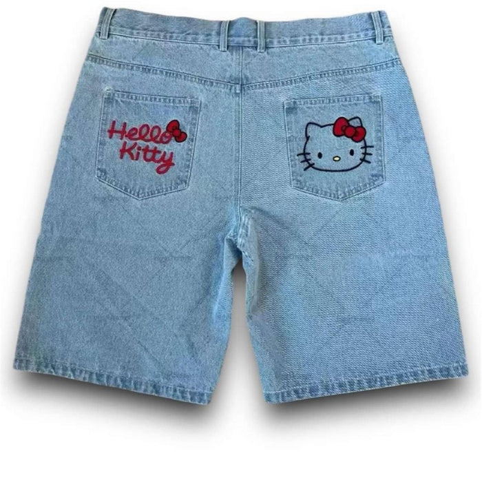 Embroidered Denim Shorts With Back Pocket Detail
