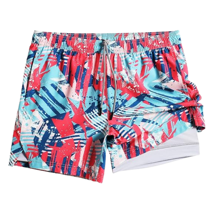 2 In 1 Quick Dry Athletic Shorts With Vibrant Design Layer