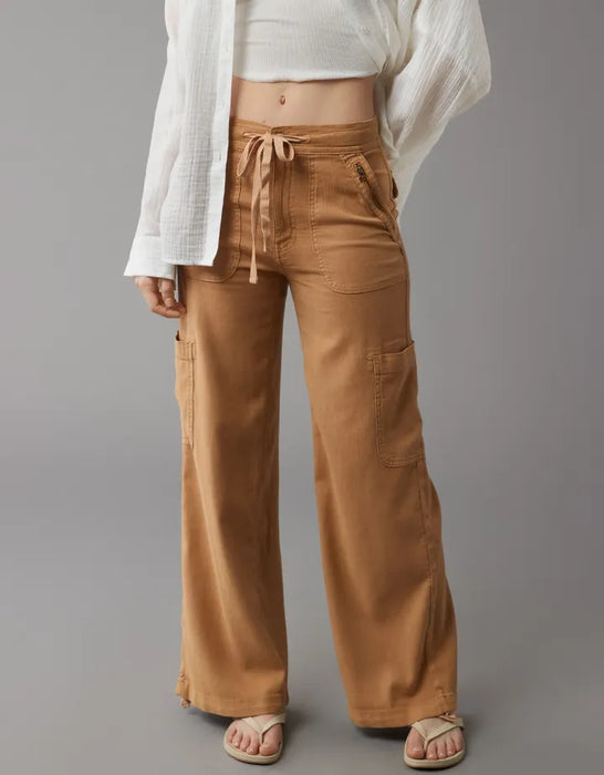 Wide Length Linen Blend Cargo Pants