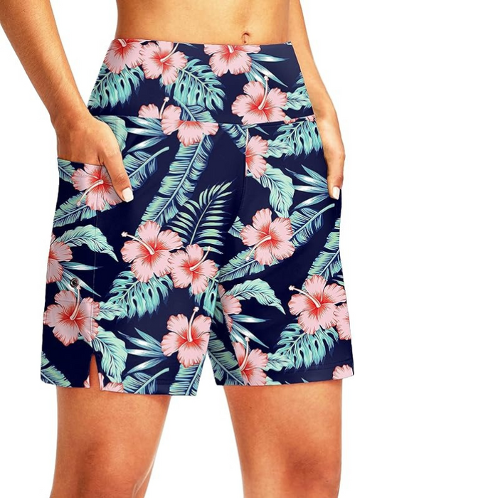 7 Inch Elastic Swim Shorts With Liner And Pockets