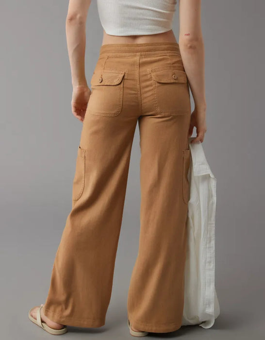 Wide Length Linen Blend Cargo Pants