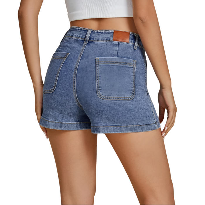 Denim Shorts With Pockets And Rolled Hem