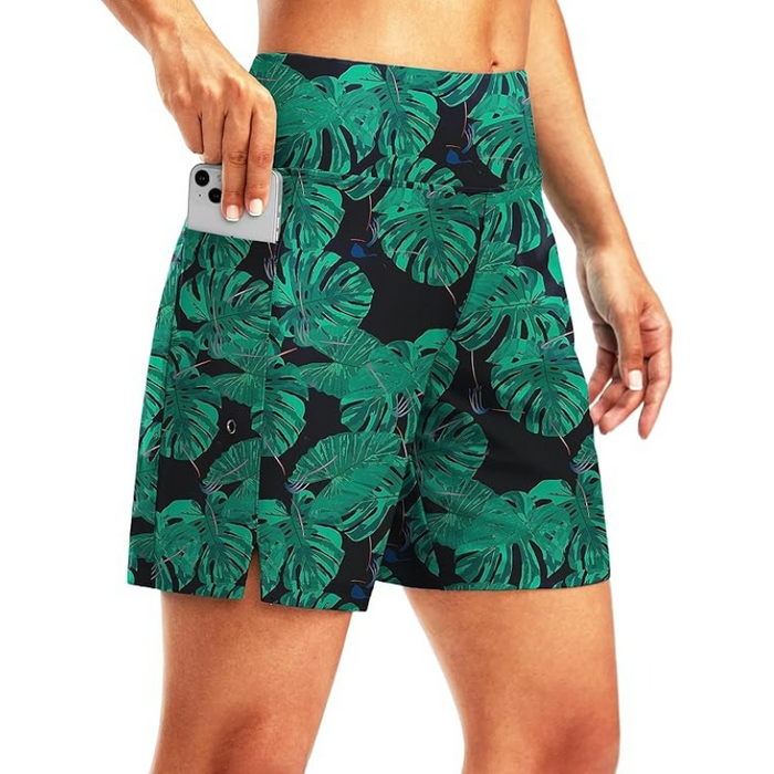 7 Inch Elastic Swim Shorts With Liner And Pockets