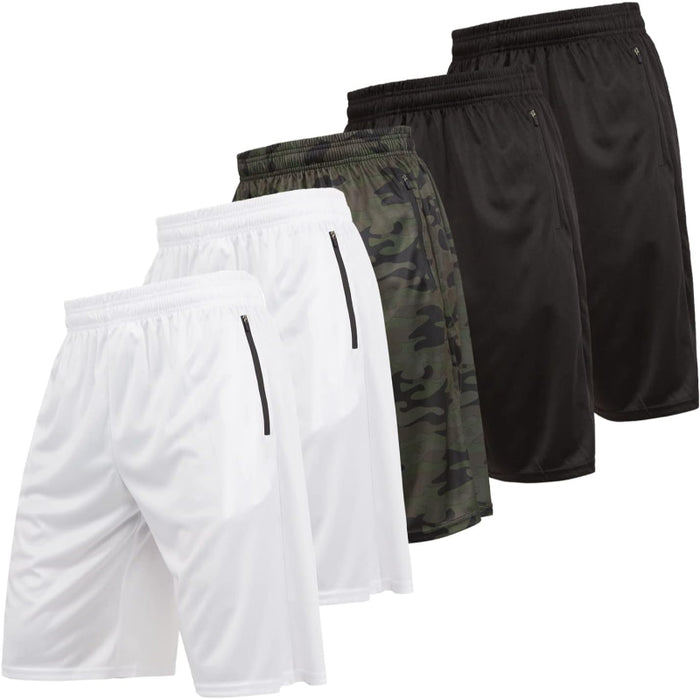 5 Pack Athletic Running Shorts With Zippered Pockets