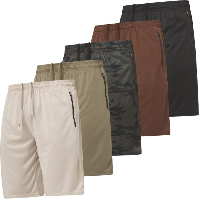 5 Pack Athletic Running Shorts With Zippered Pockets