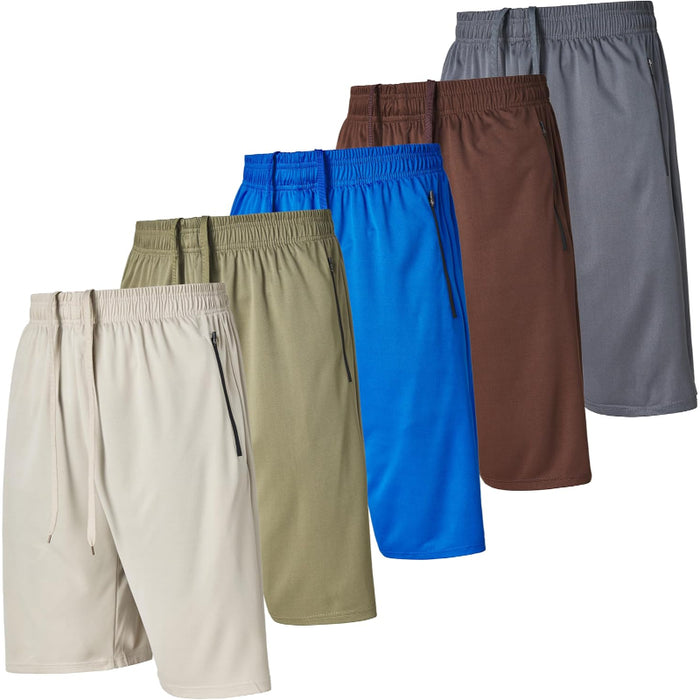 5 Pack Athletic Running Shorts With Zippered Pockets