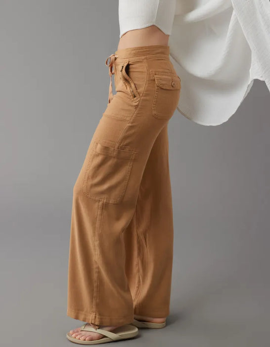 Wide Length Linen Blend Cargo Pants