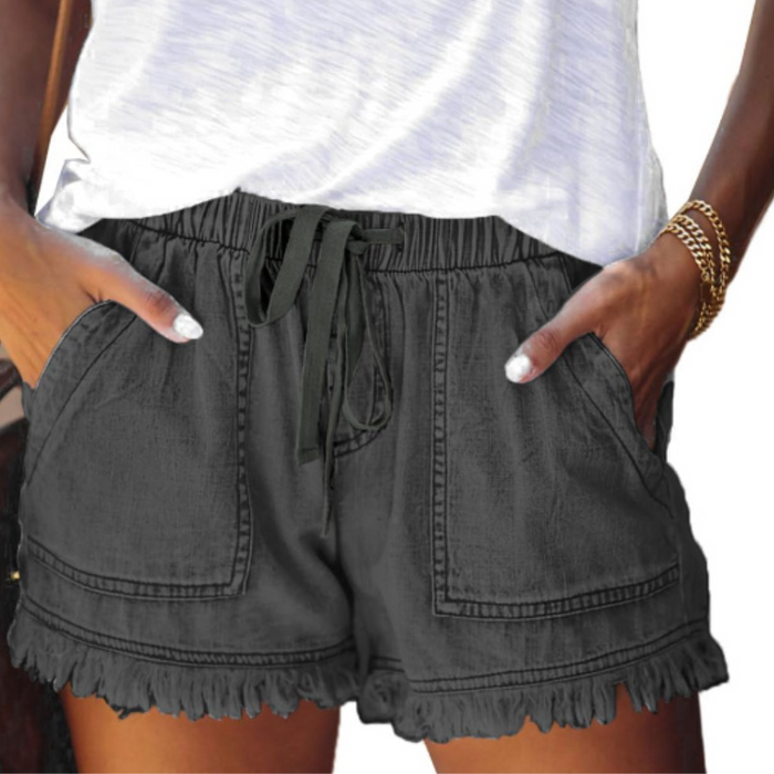 Drawstring Shorts With Pockets Tassel Hem Casual Stylish