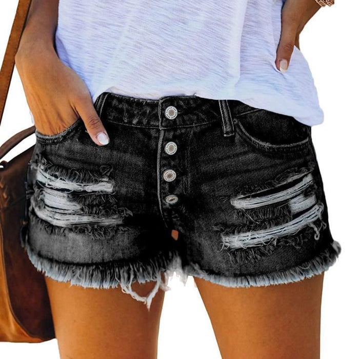 Women Stretch Ripped Jean Shorts