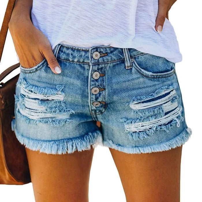 Women Stretch Ripped Jean Shorts