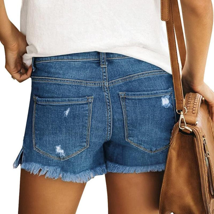 Women Casual Mid Rise Denim Shorts