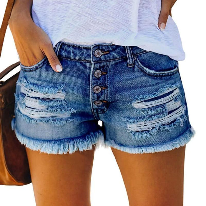 Women Stretch Ripped Denim Shorts