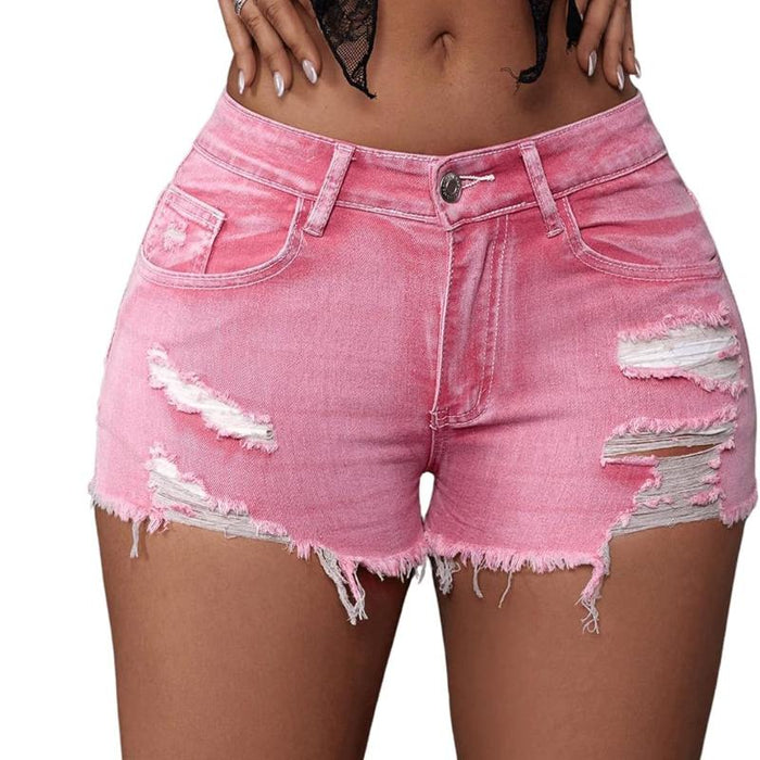 Women Ripped Denim Shorts