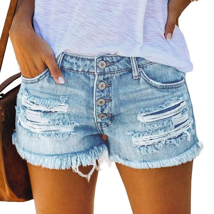 Women Stretch Ripped Jean Shorts