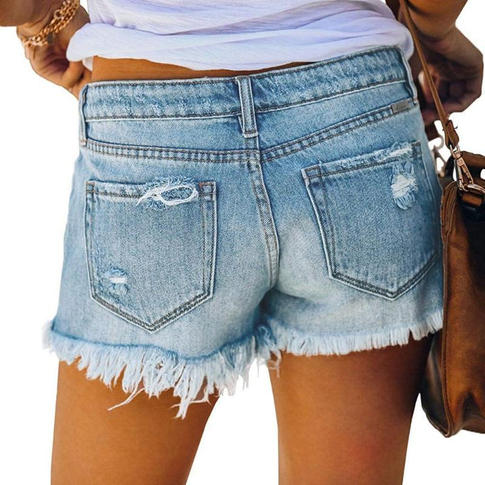 Women Stretch Ripped Jean Shorts