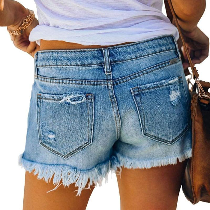 Women Stretch Ripped Jean Shorts