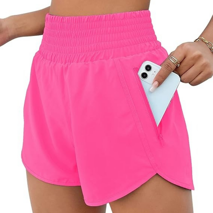 High Rise Athletic Shorts With Zipper Pocket