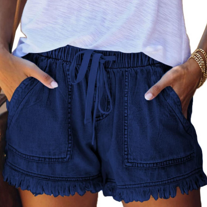 Drawstring Shorts With Pockets Tassel Hem Casual Stylish