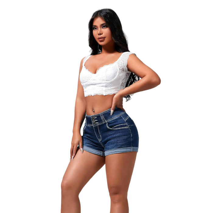 Women Stretch Denim Cuffed Shorts