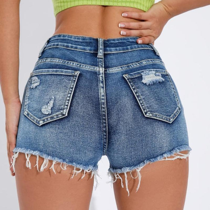 Women Ripped Denim Shorts