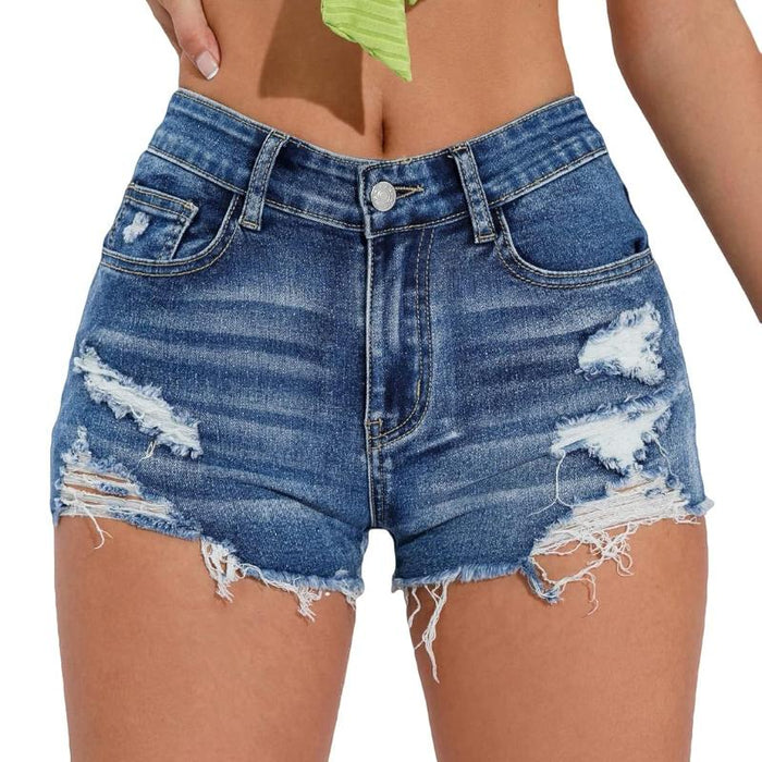 Women Ripped Denim Shorts