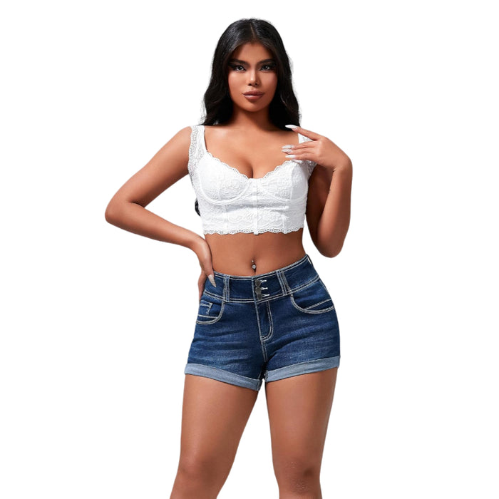 Women Stretch Denim Cuffed Shorts