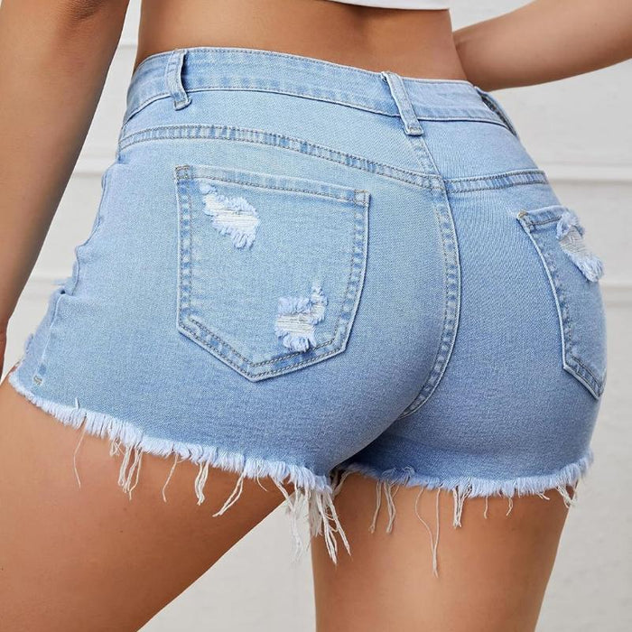 Women Ripped Denim Shorts