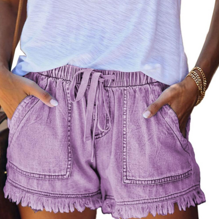 Drawstring Shorts With Pockets Tassel Hem Casual Stylish