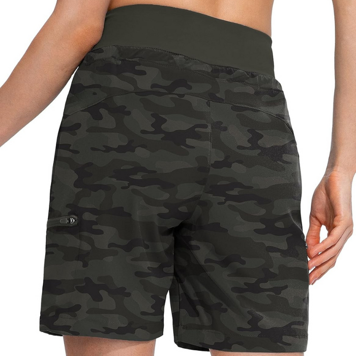 Camo Cargo Shorts With Zipper Pockets For Outdoor Activities