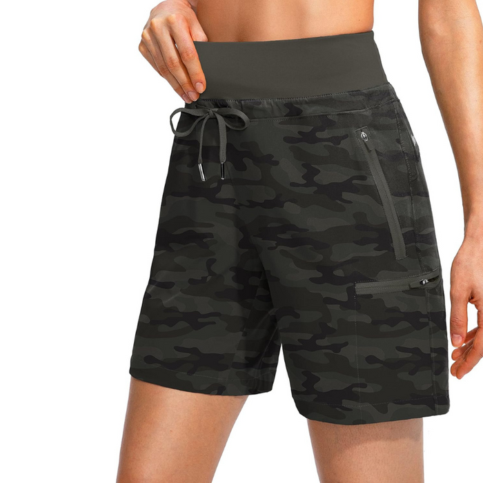 Camo Cargo Shorts With Zipper Pockets For Outdoor Activities