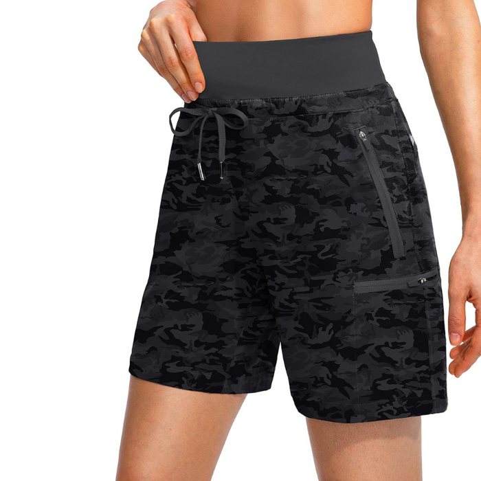 Camo Cargo Shorts With Zipper Pockets For Outdoor Activities