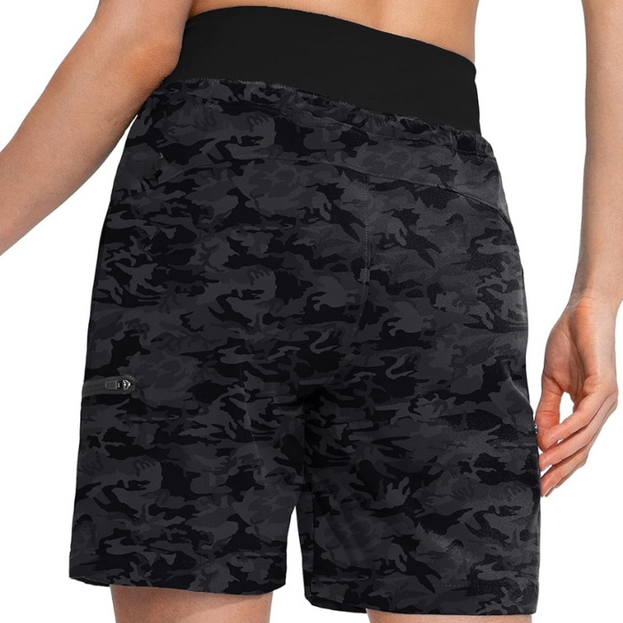 Camo Cargo Shorts With Zipper Pockets For Outdoor Activities