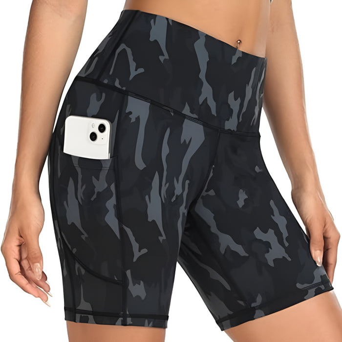 Camo Print Structured Athletic Shorts With Multi Pocket Design