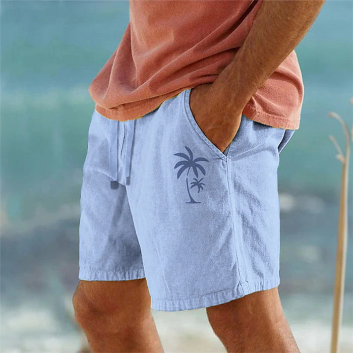 Coconut Tree Graphic Shorts – Beachwear With Drawstring