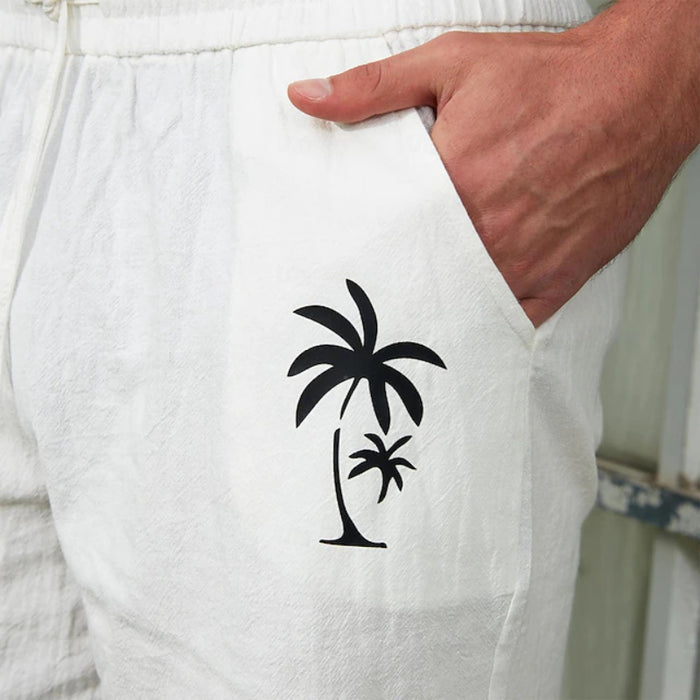 Coconut Tree Graphic Shorts – Beachwear With Drawstring