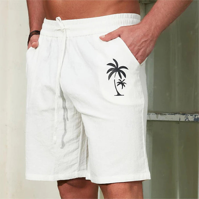 Coconut Tree Graphic Shorts – Beachwear With Drawstring