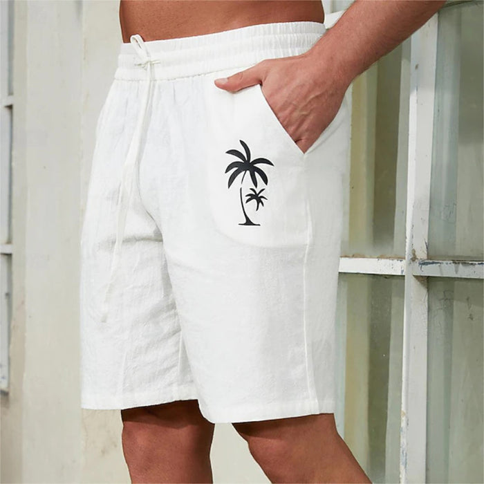 Coconut Tree Graphic Shorts – Beachwear With Drawstring
