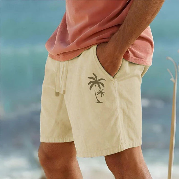Coconut Tree Graphic Shorts – Beachwear With Drawstring