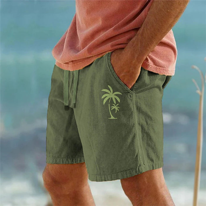 Coconut Tree Graphic Shorts – Beachwear With Drawstring