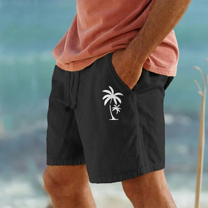 Coconut Tree Graphic Shorts – Beachwear With Drawstring